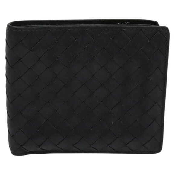 BOTTEGA VENETA INTRECCIATO Bifold Wallet Leather Black Auth 117281